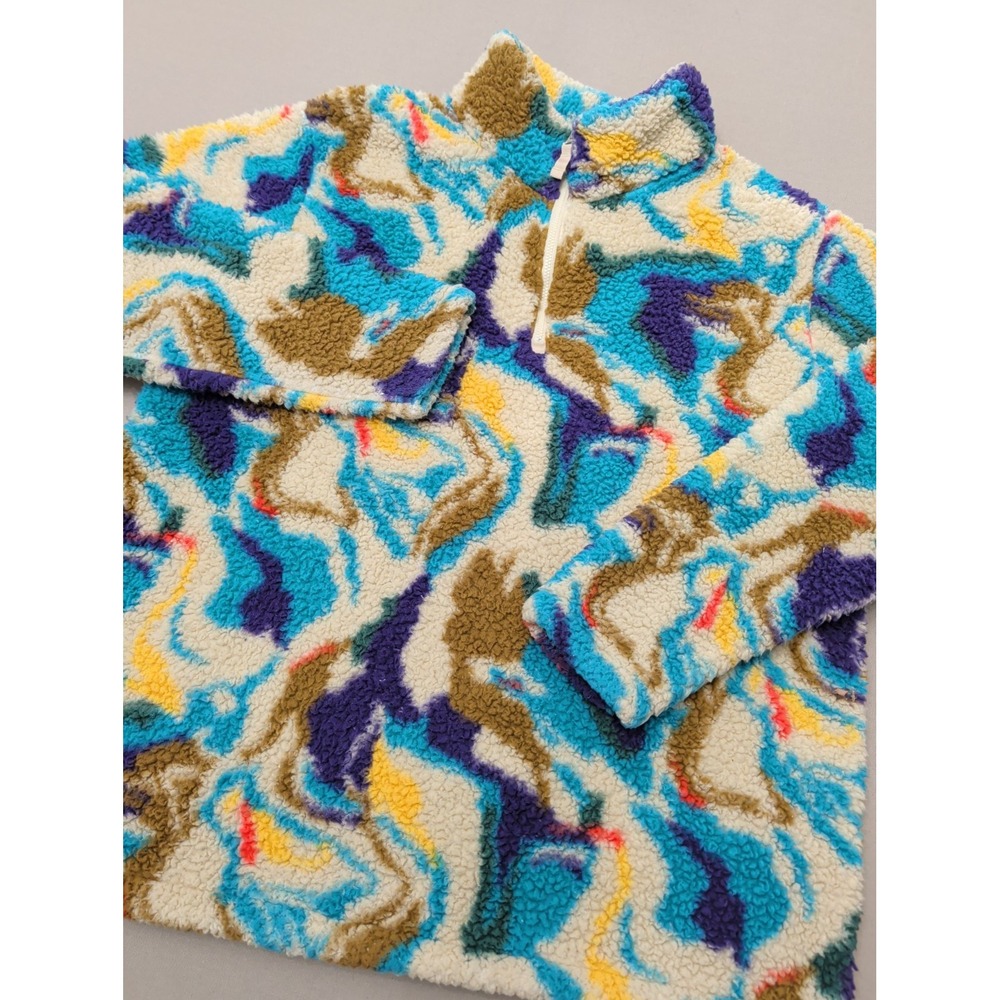 Eddie Bauer Women Sz L Sherpa Fleece 1/4 Zip Pullover Colorful Abstract Swirl